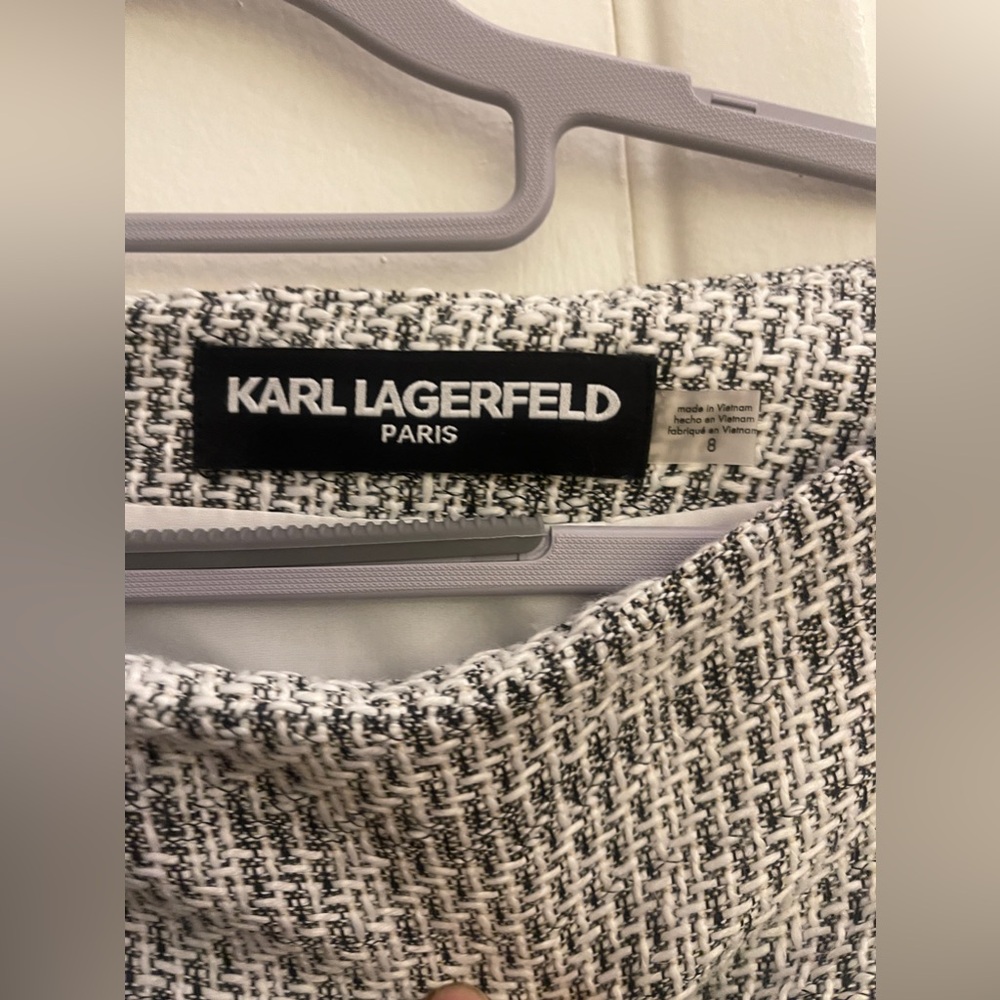 Karl Lagerfeld Womens Tweed Plaid White Skirt Slit Back Size 8 - Picture 4 of 5
